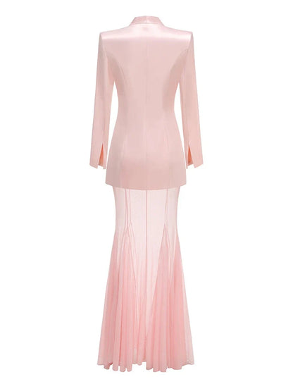 Pink Blazer Mesh Skirt Set