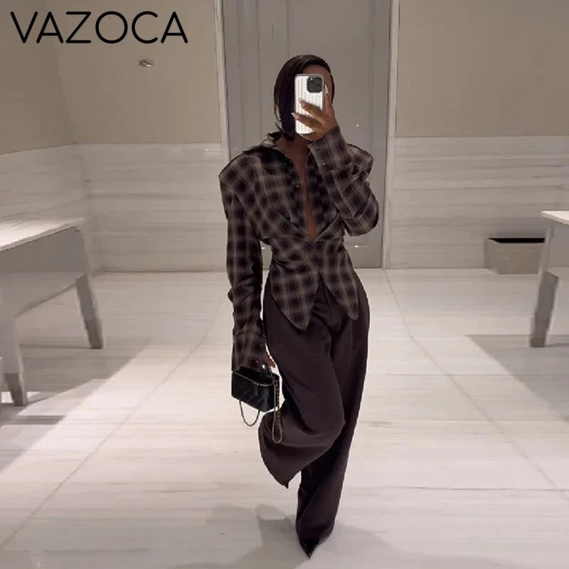 Chic Plaid Flattering Shirt Blouse