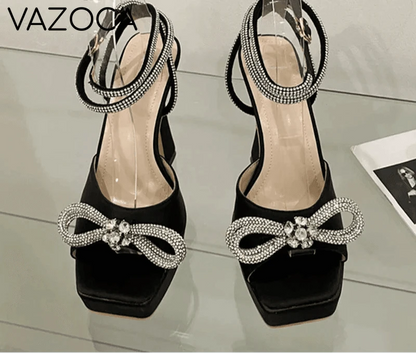 Crystal Bowknot Platform Heels