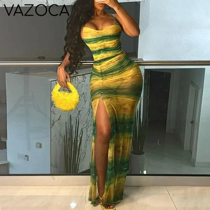 Gradient Backless Split Dress