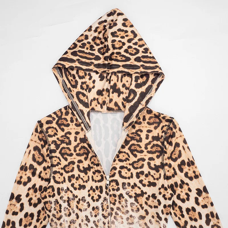 Gradient Leopard Hooded Flared Pants Set