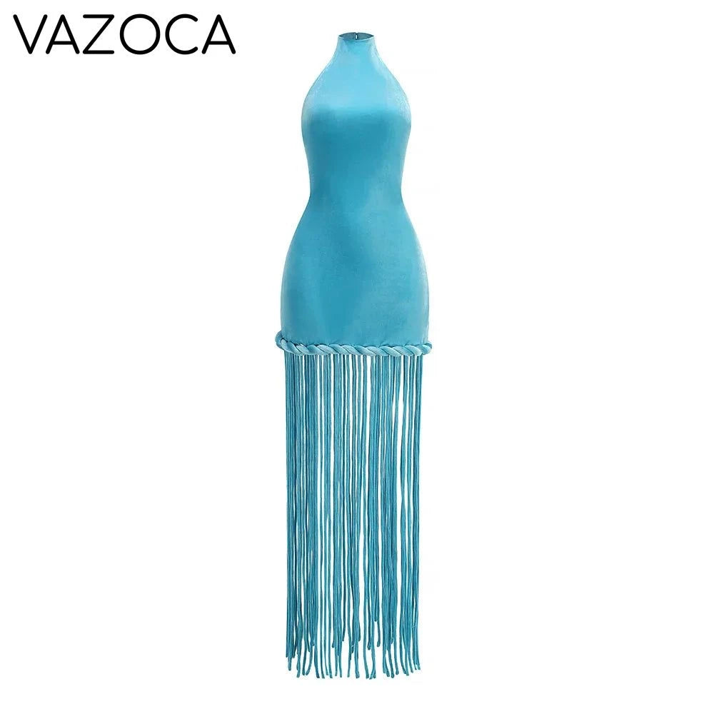 Glamour Velvet Fringe Maxi Dress