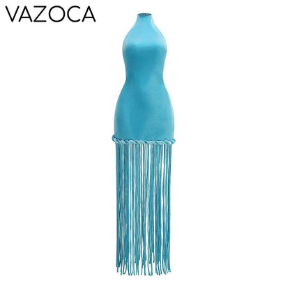 Glamour Velvet Fringe Maxi Dress