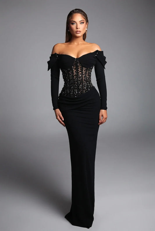Porsha Satin Sequins Maxi Dress