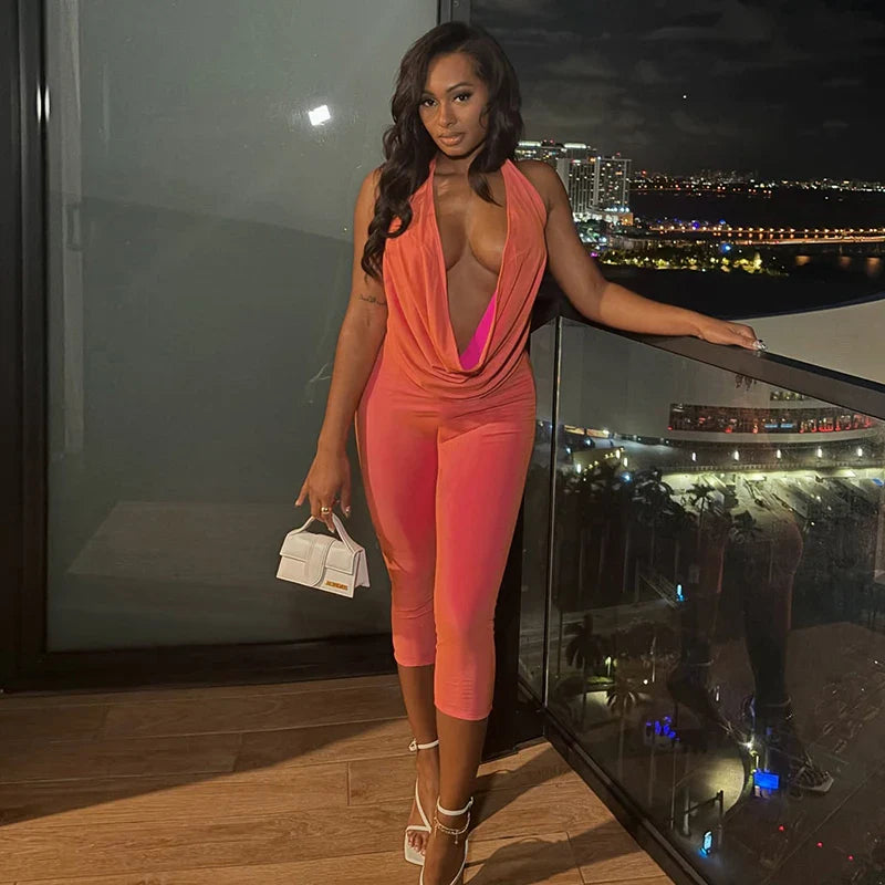Cowl Neck Halter Capri Set