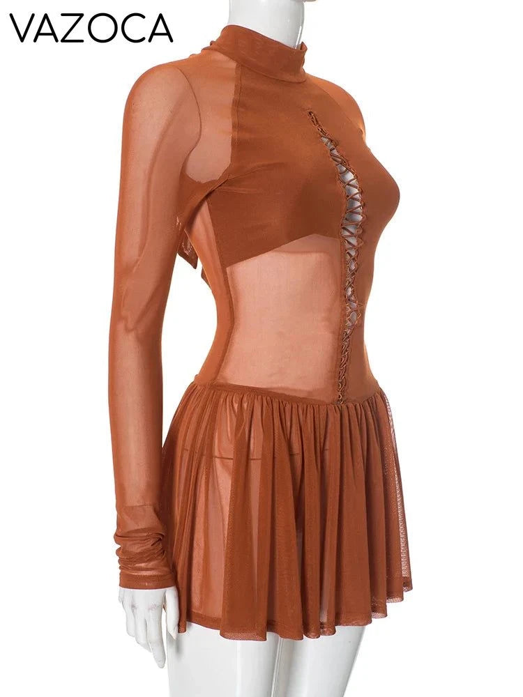 Shirring Pleated Mini Dress