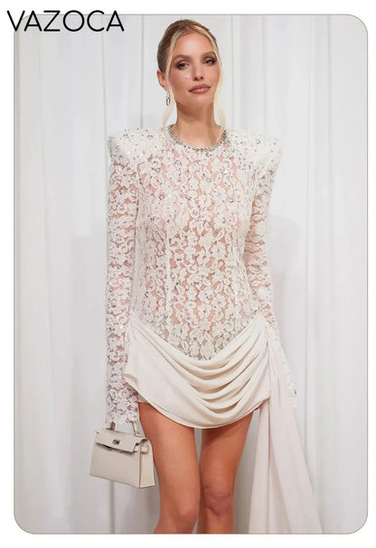 Opulent White Sequins Mini Dress