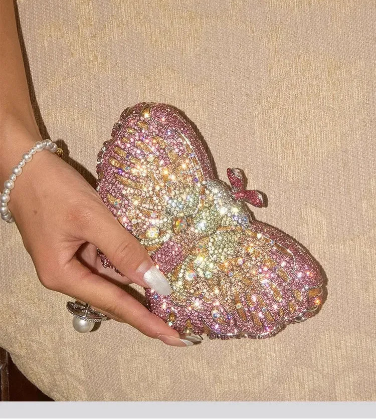 Butterfly Shaped Rhinestone Clutch Bag
