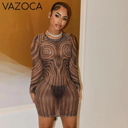 Swirl Illusion Sheer Mini Dress