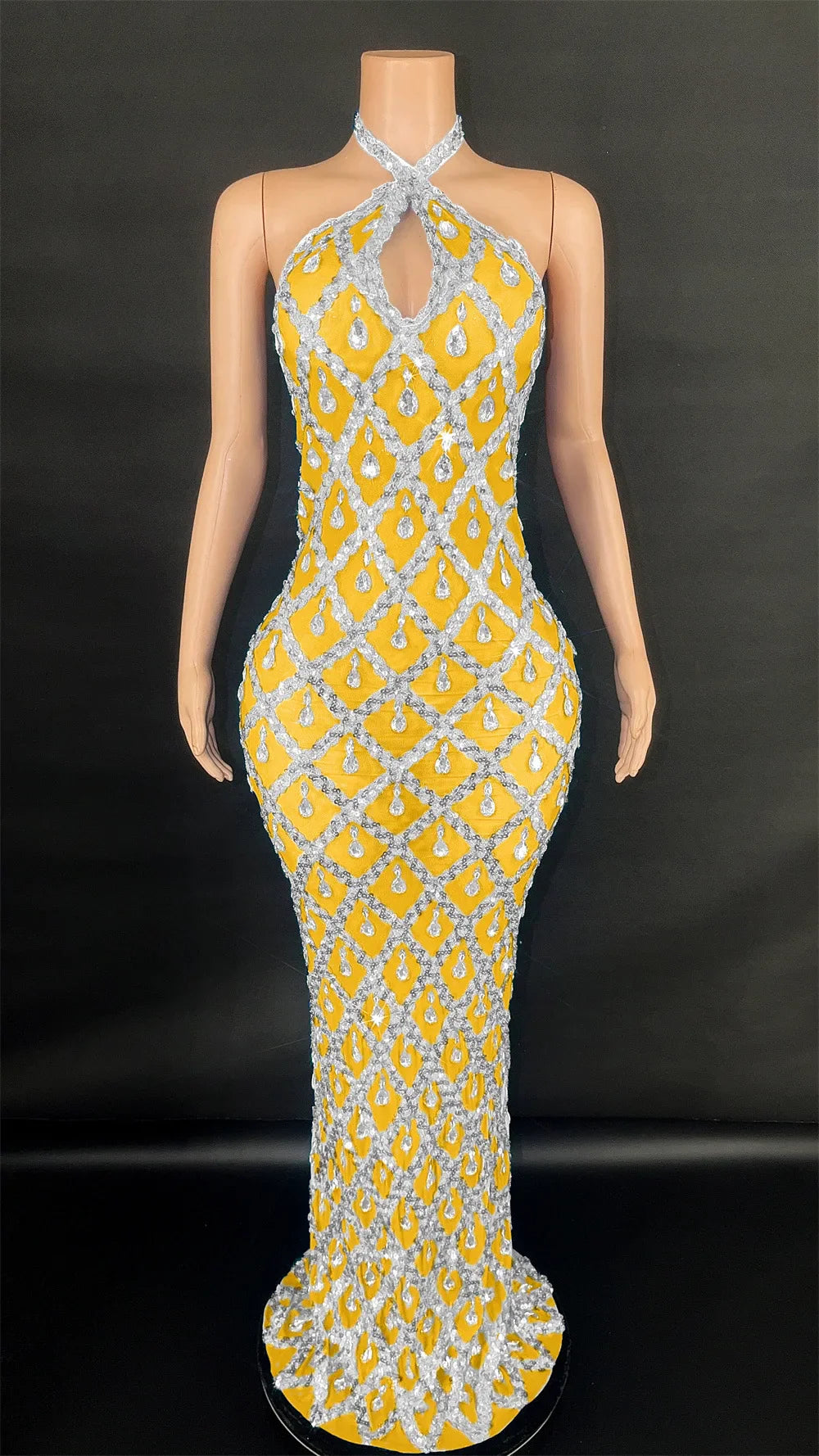 Abi Rhinestone Mesh Maxi Dress