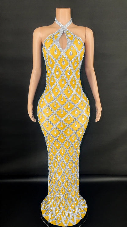 Abi Rhinestone Mesh Maxi Dress
