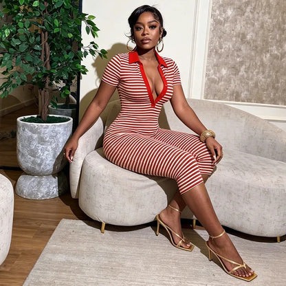 Striped Polo Capri Jumpsuit
