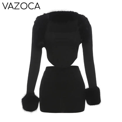 Fur Shawl Top Skirt Set