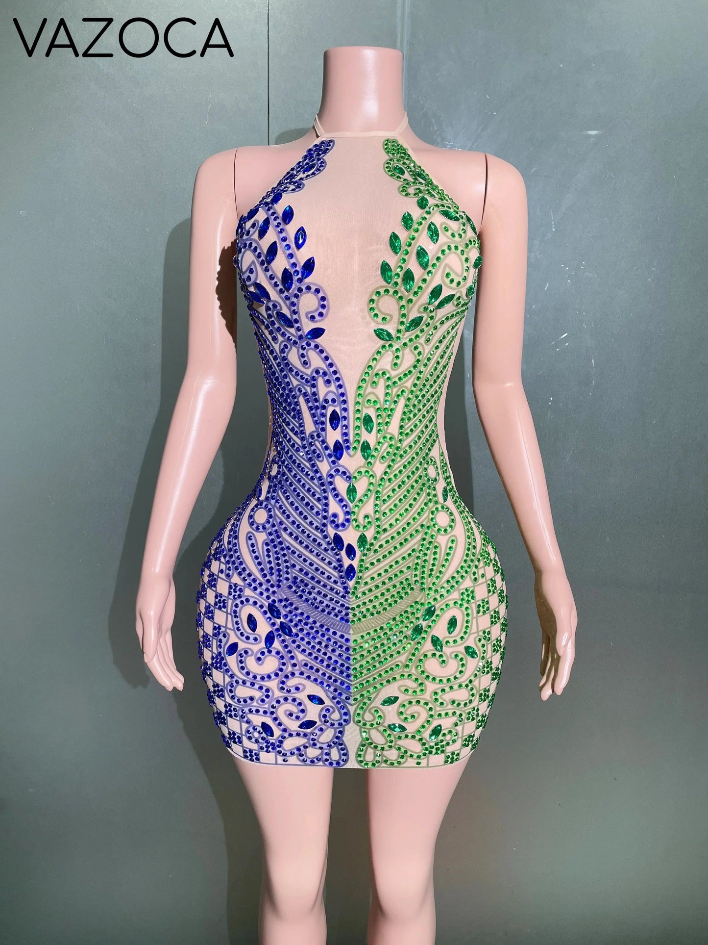 Sparkly Rhinestone Mesh Mini Dress