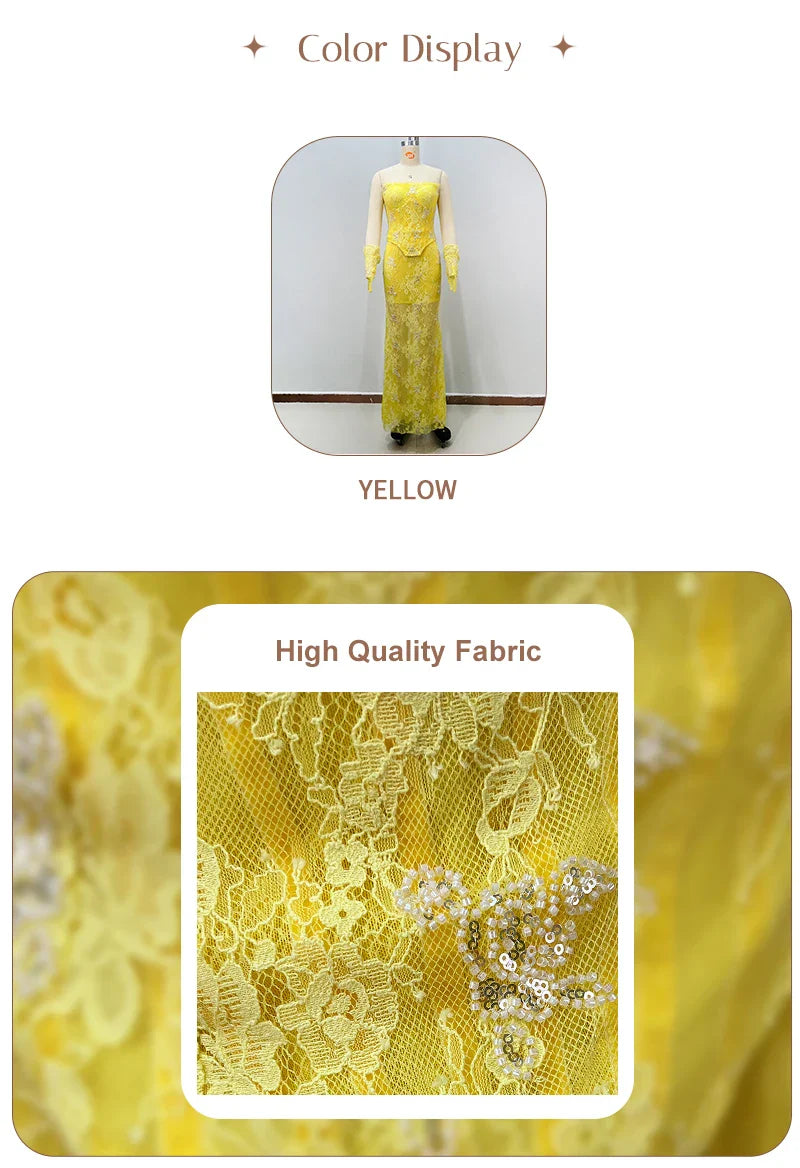 Yellow Lace Mermaid Sheer Maxi Dress