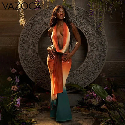 Draped Contrast Halter Set