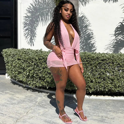 Halter Plunge Drape Mini Dress