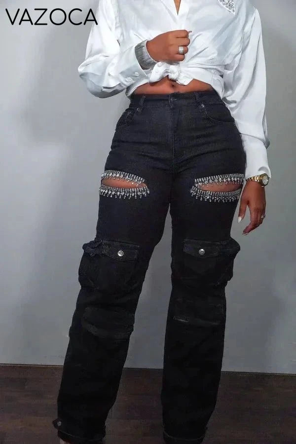 Cutout Diamonds Multi Pockets Jeans