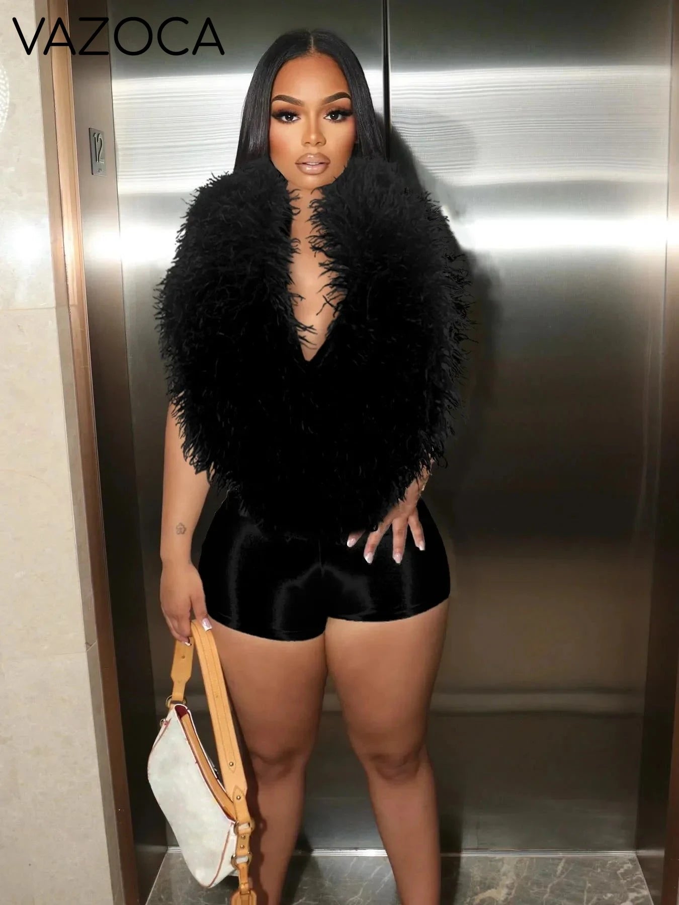 Fur Away Backless Romper