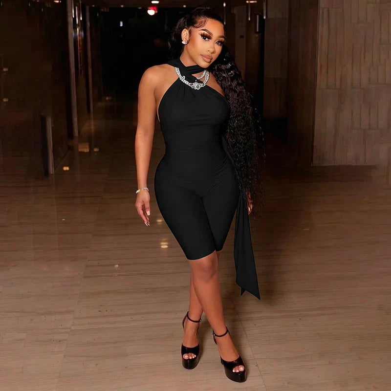 Backless Ruched Halter Jumpsuit