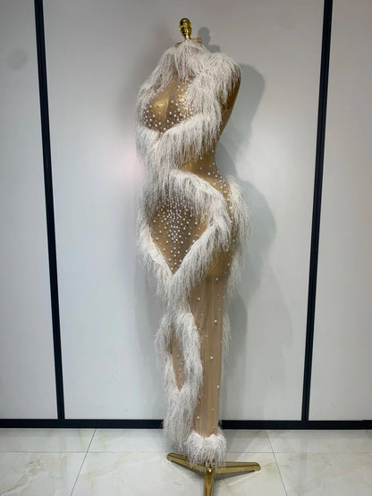 Pearl Crystal Mesh Tassel Maxi Dress