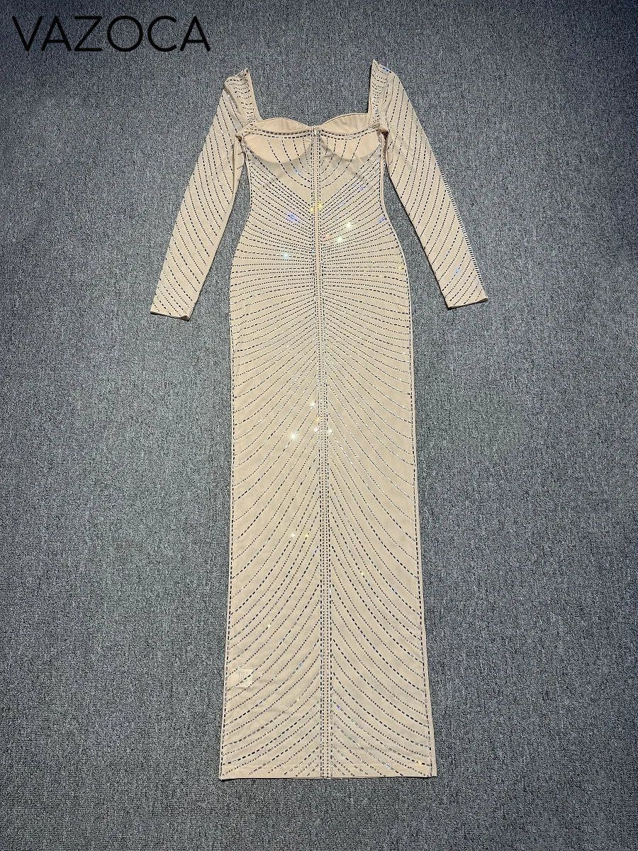 Laila Rhinestone Mesh Maxi Dress