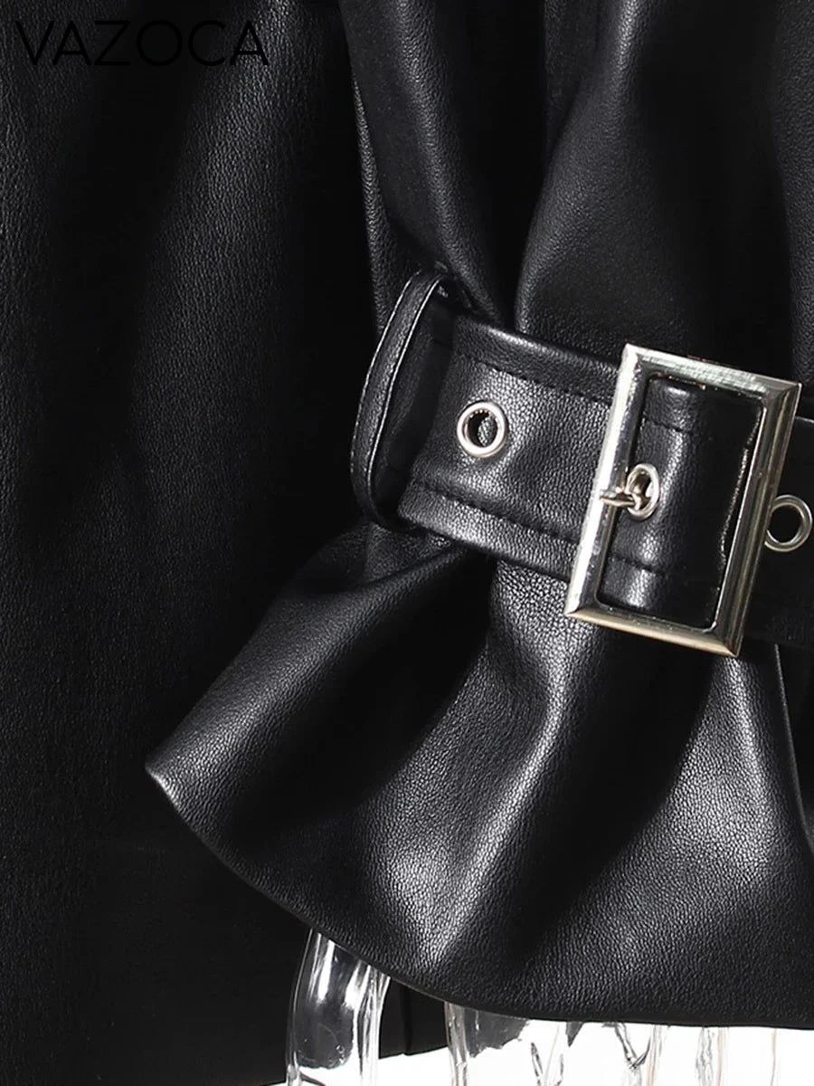 Leather Lapel Sleeve Jacket