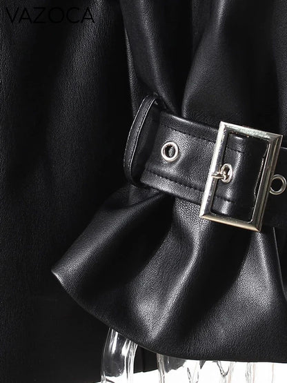Leather Lapel Sleeve Jacket