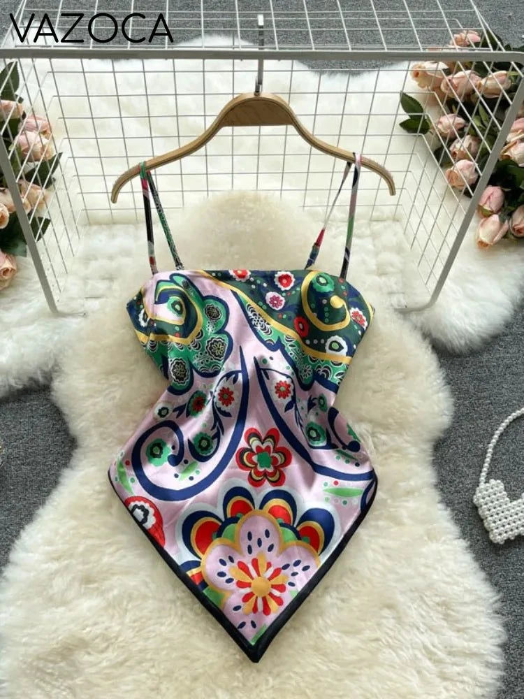 Aesthetic Satin Backless Vest Flower Pink One Size