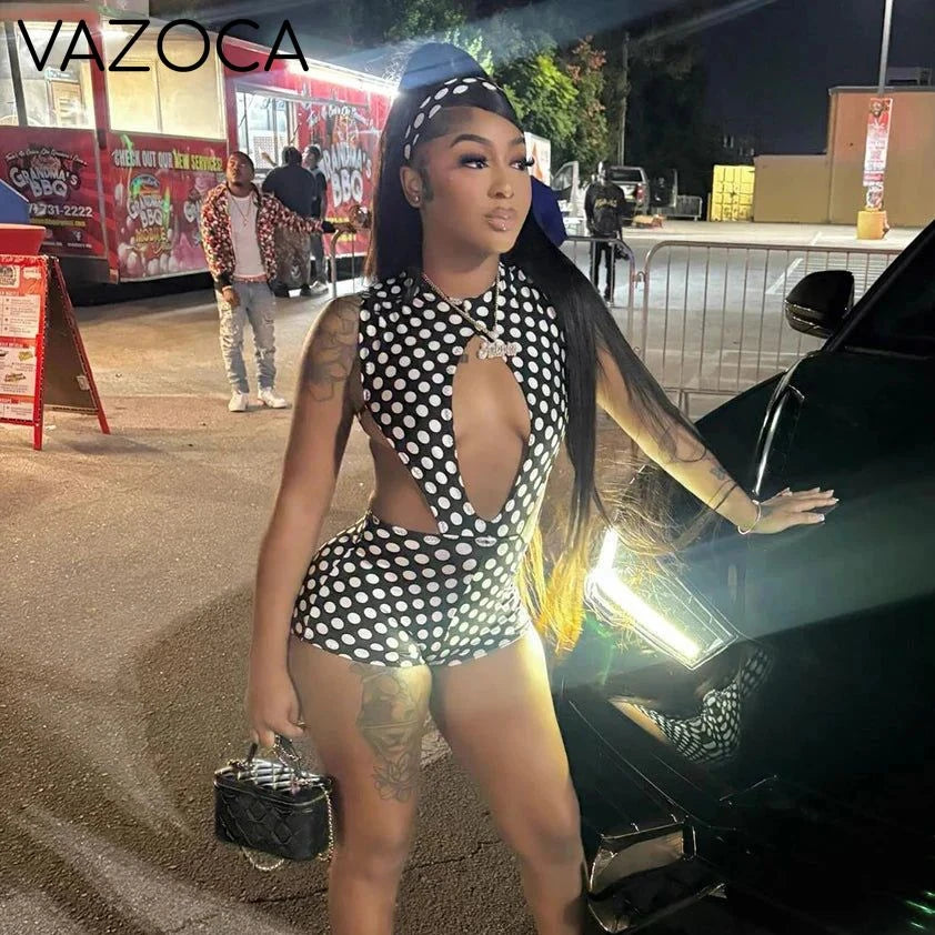 Polka Dot Cutout Romper