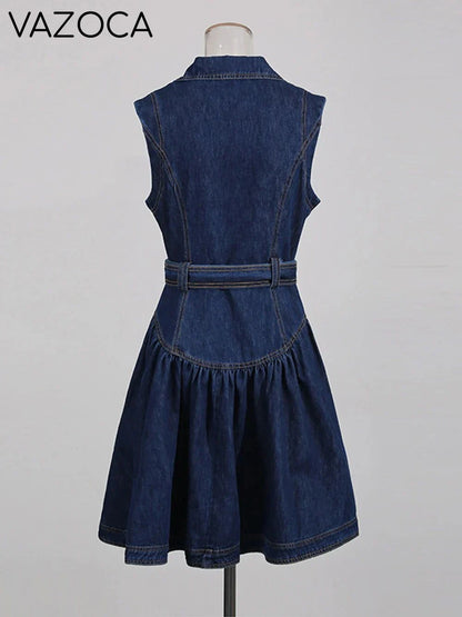 Belted Retro Denim Mini Dress