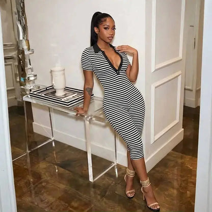 Deep V-Neck Striped Romper