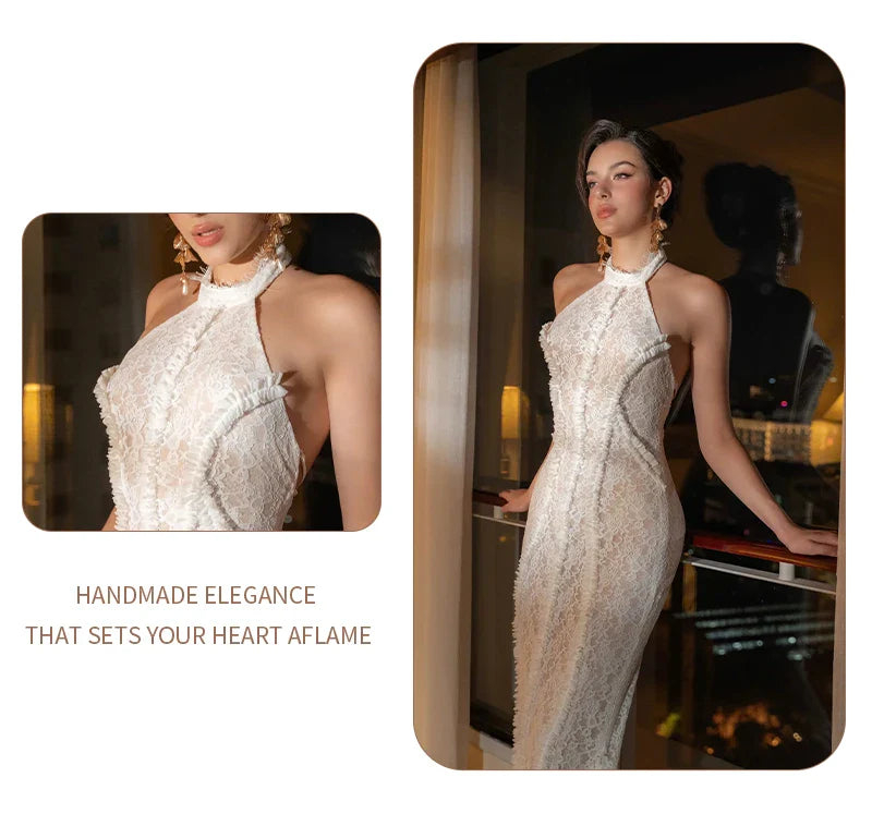 White Lace Mermaid Maxi Dress