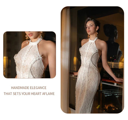 White Lace Mermaid Maxi Dress