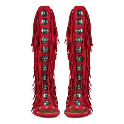 Lace Up Fringe Sandals