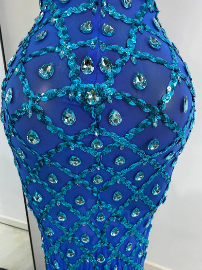 Blue Luxe Backless Maxi Dress