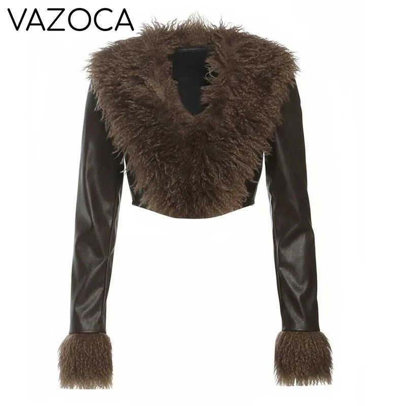 Fur V-Neck Crop Top