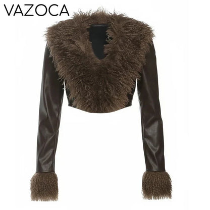 Fur V-Neck Crop Top