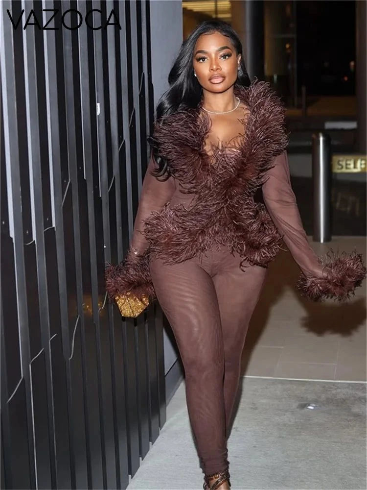 Charisma Fluff Pants Set Brown