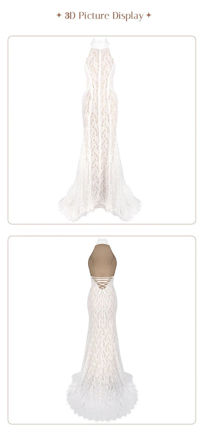 White Lace Mermaid Maxi Dress