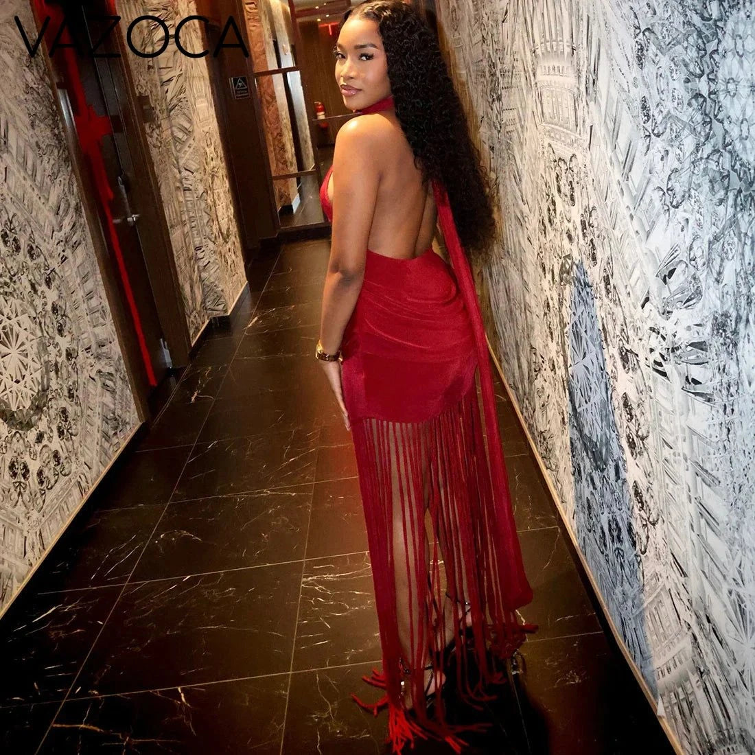 Fringe Backless Maxi Dress