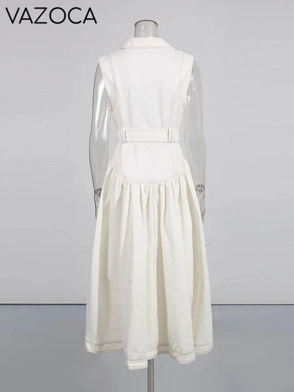 Belted Denim Maxi Dress