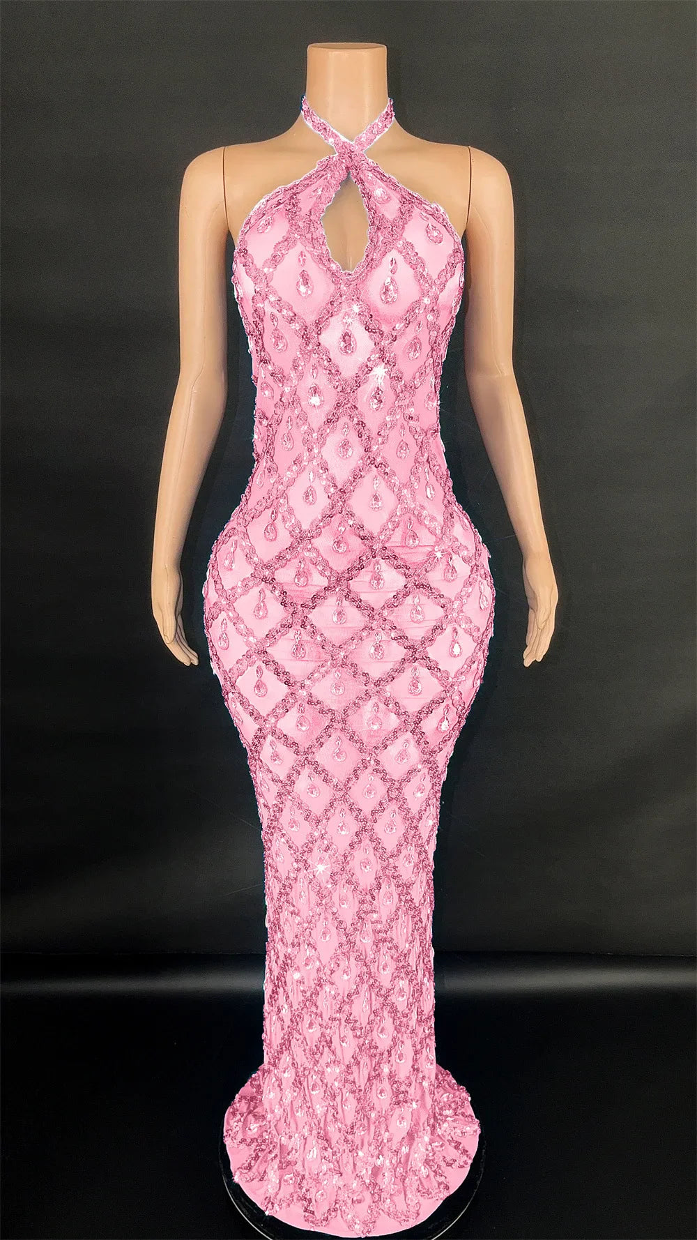 Abi Rhinestone Mesh Maxi Dress