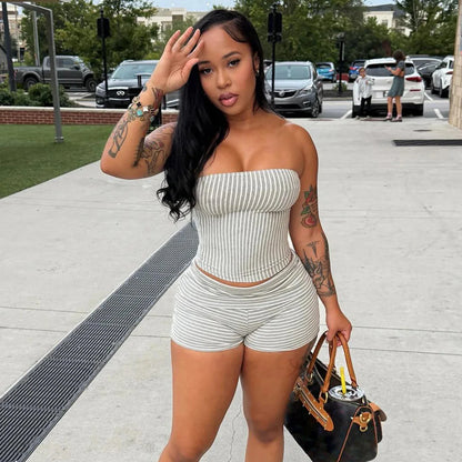 Striped Tube Shorts Set