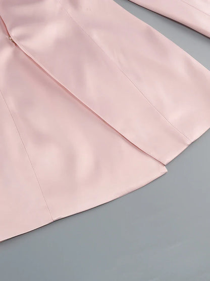 Pink Blazer Mesh Skirt Set