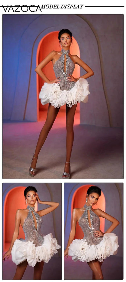 Silver Sequins Tulle Cocktail Dress