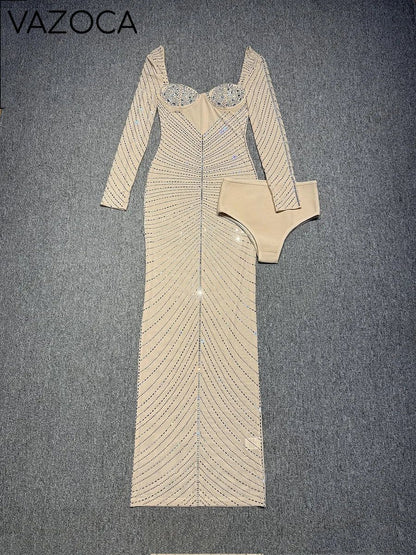 Laila Rhinestone Mesh Maxi Dress