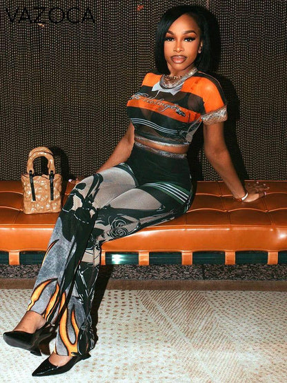 New Flame Mesh Pants Set