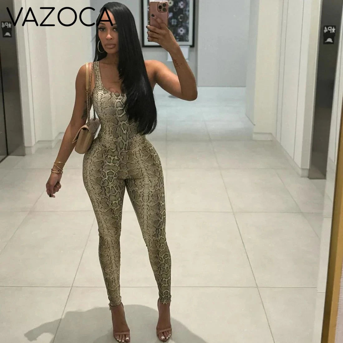 Snake Print Sleeveless Bodysuit Set