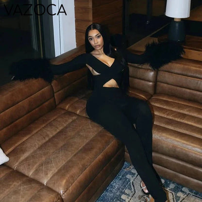 Faux Fur Bell Sleeve Jumpsuit